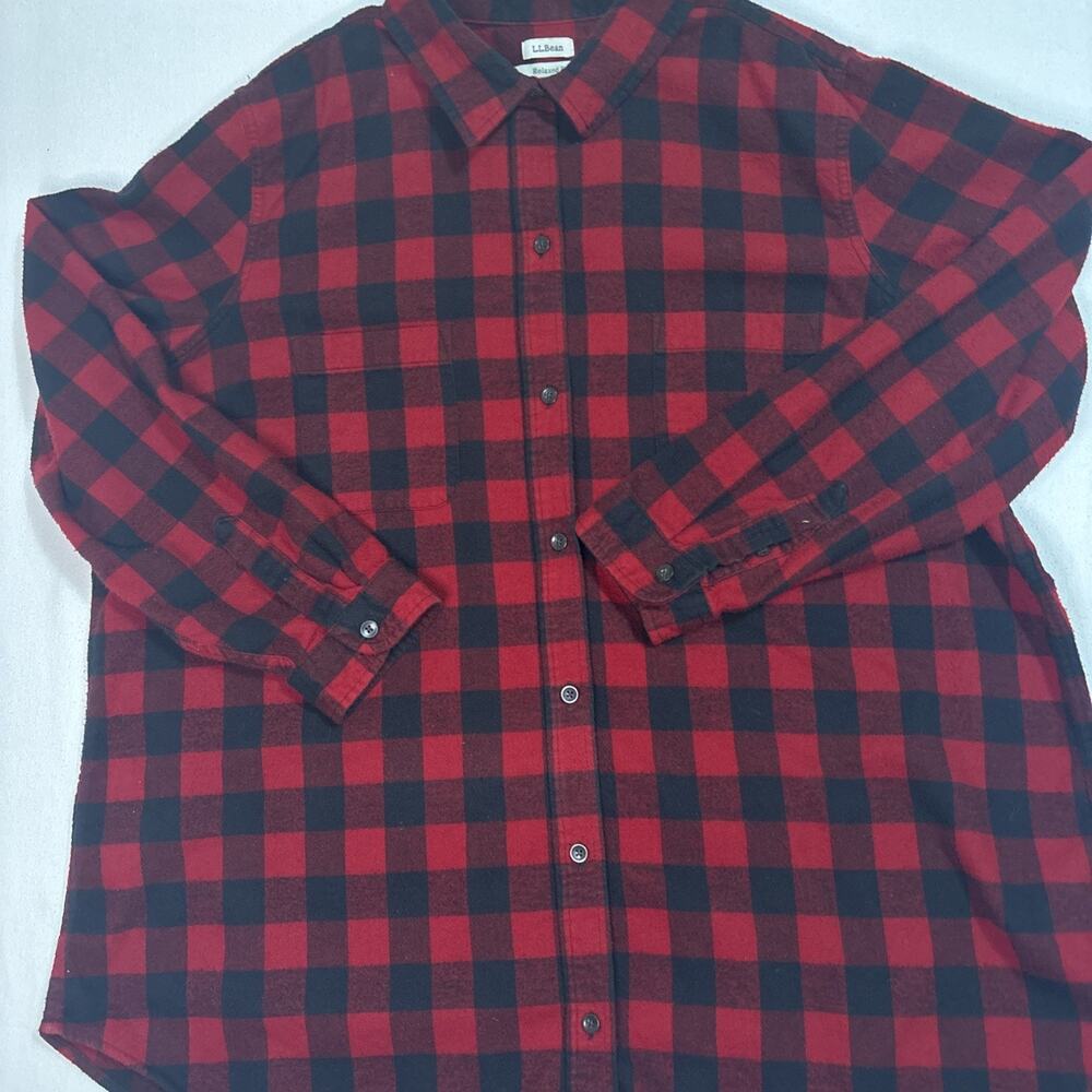 LL Bean Relaxed Fit Buffalo Plaid Flannel Shirt Red Black 2X plus